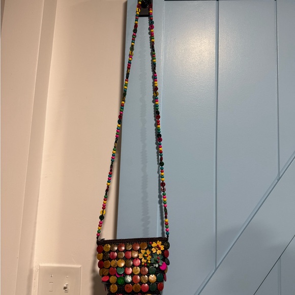 Vintage Brown and Multi-Colored Beaded Flower Crossbody Boho Purse - Picture 10 of 10